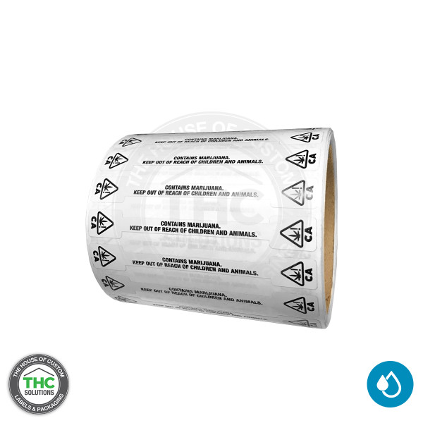 California Tamper Evident Label waterproof at an angle.