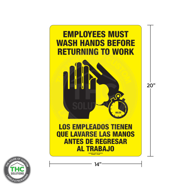 Employees Must Wash Hands English / Spanish - Vertical Safety Sign