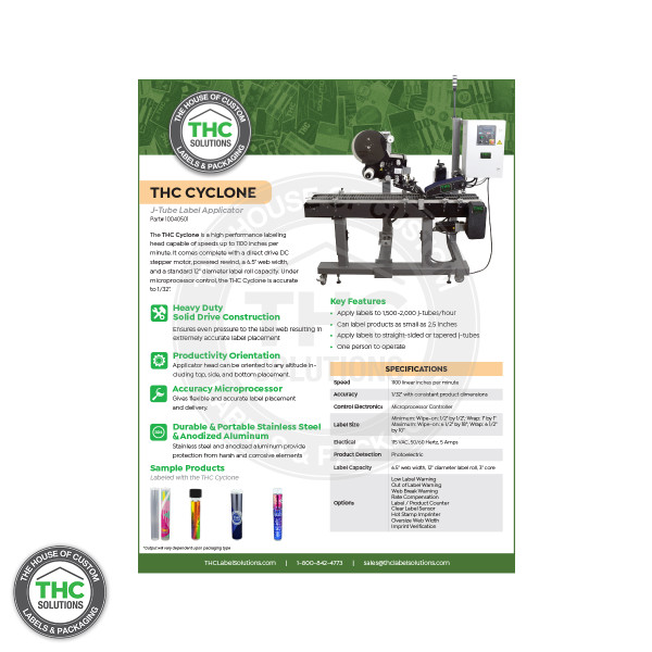 THC Cyclone Label Applicator J-tube labels