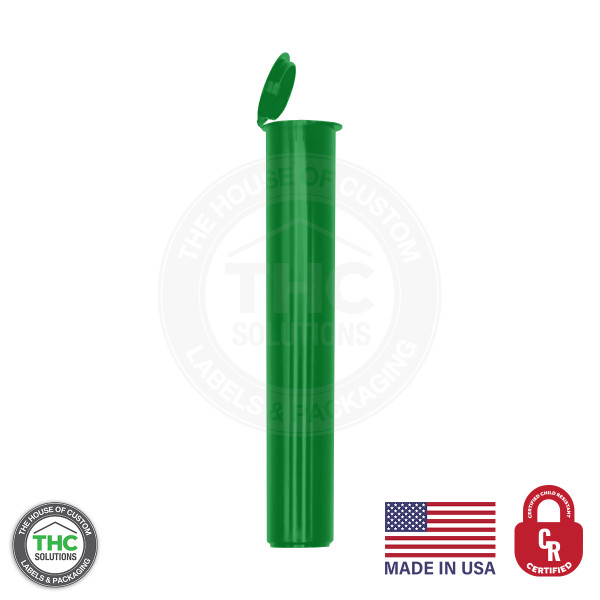 Green 116mm child resistant pre roll tube open