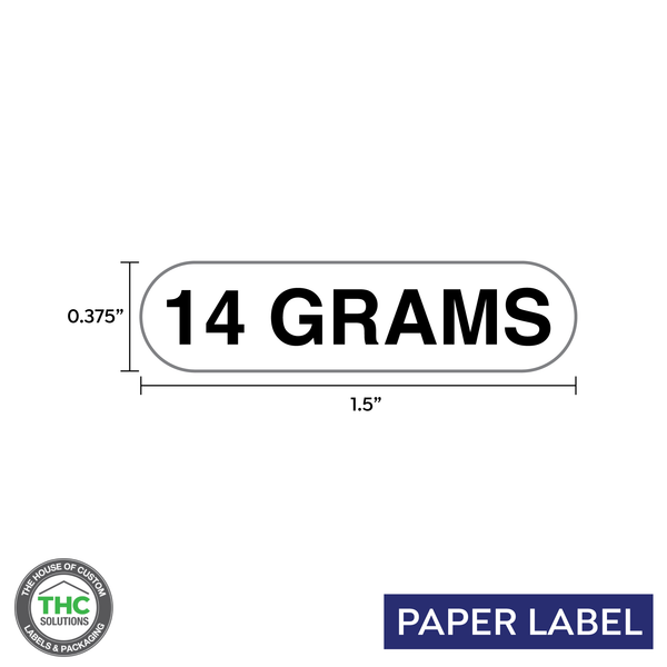 14 Grams Product,  Generic Paper Label,  0.375" x 1.5" (Qty 5,000 Per Roll)