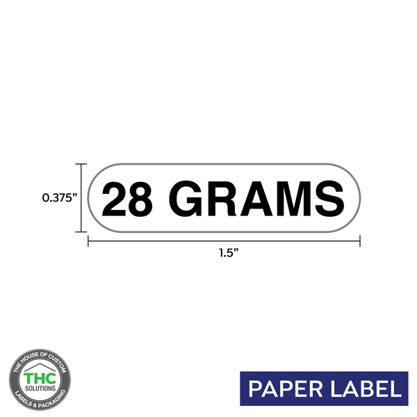 28 Grams Product,  Generic Paper Label,  0.375" x 1.5" (Qty 5,000 Per Roll)